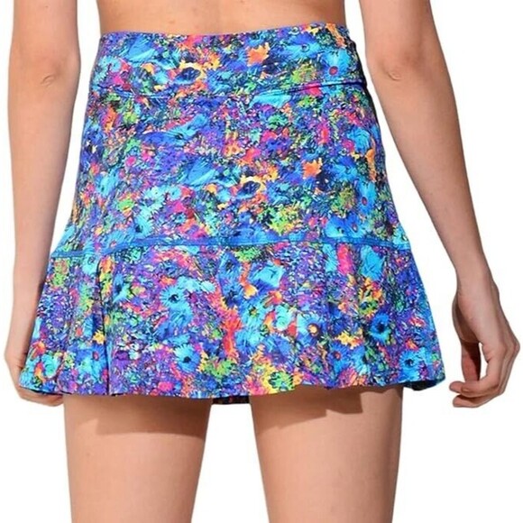Dona Jo by JoFit Pleated Activewear JoJo Skort  Women's Size 2  Blue Floral - Picture 2 of 11